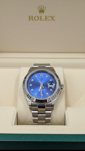 Rolex – Blue Dial with Diamond Markers Oystersteel Luxury Timepiece