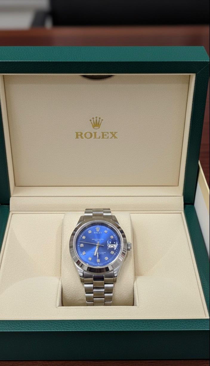 Rolex – Blue Dial with Diamond Markers Oystersteel Luxury Timepiece